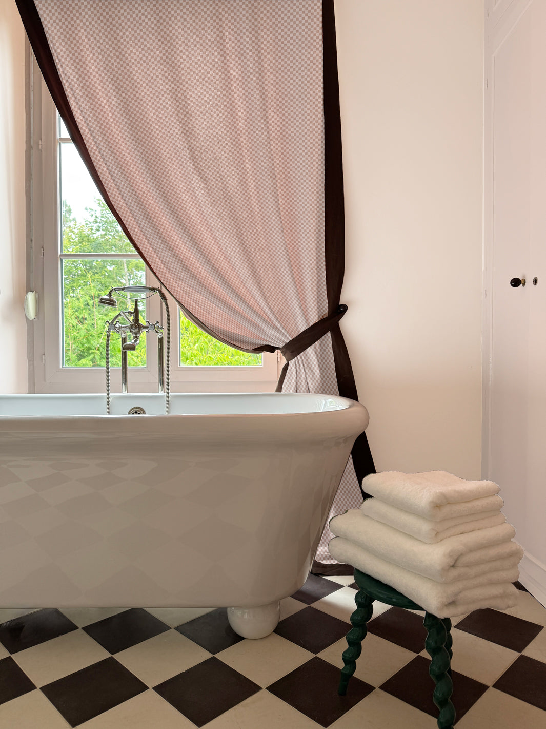 'Le Check' Linen Fabric by Clare V. - Bisque Cream