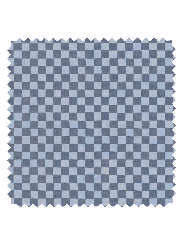 'Le Check' Linen Fabric by Clare V. - Blue Silver