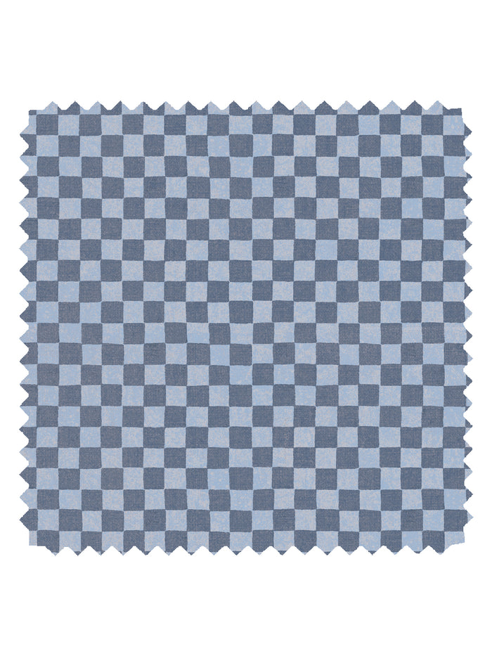 'Le Check' Linen Fabric by Clare V. - Blue Silver