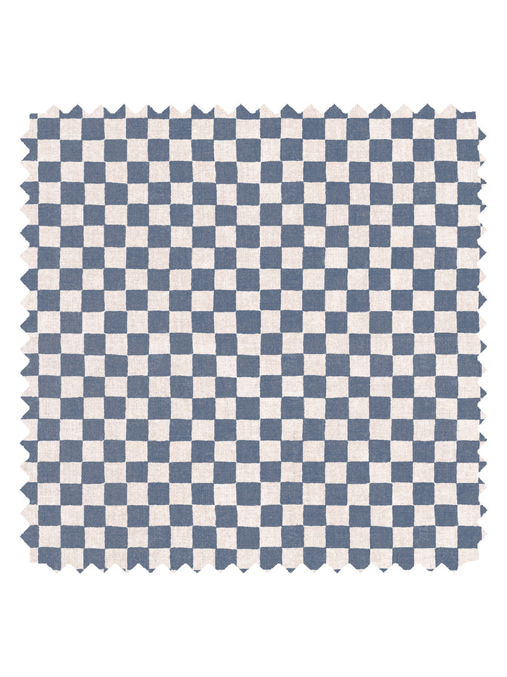'Le Check' Linen Fabric by Clare V. - Chambray Blue