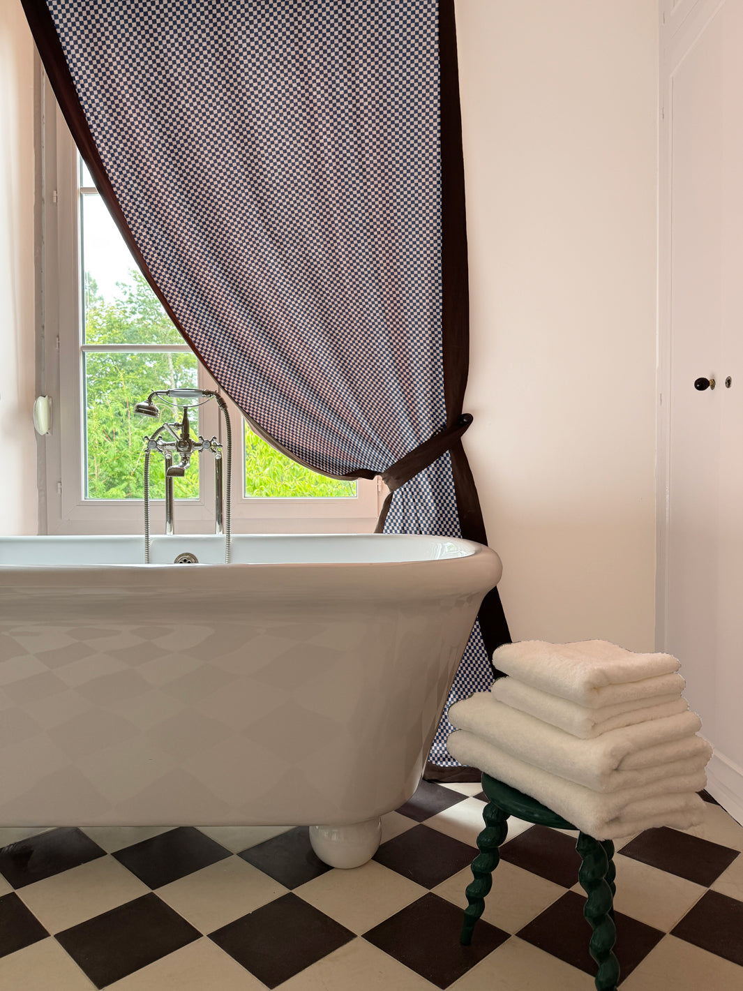 'Le Check' Linen Fabric by Clare V. - Chambray Blue