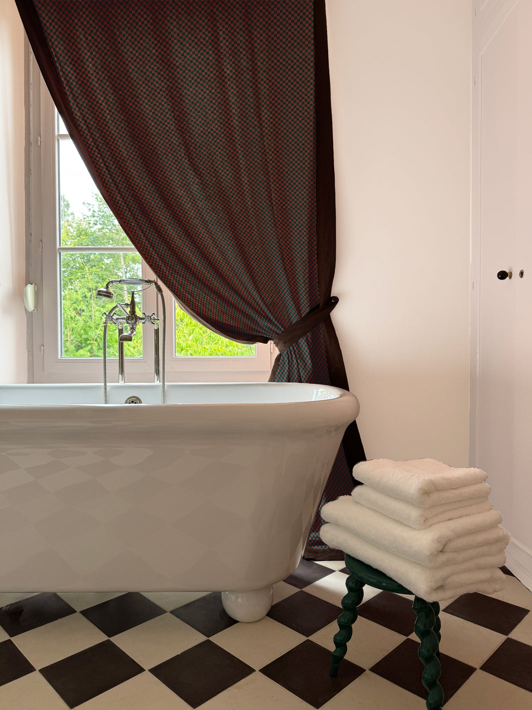 'Le Check' Linen Fabric by Clare V. - Chestnut Pine