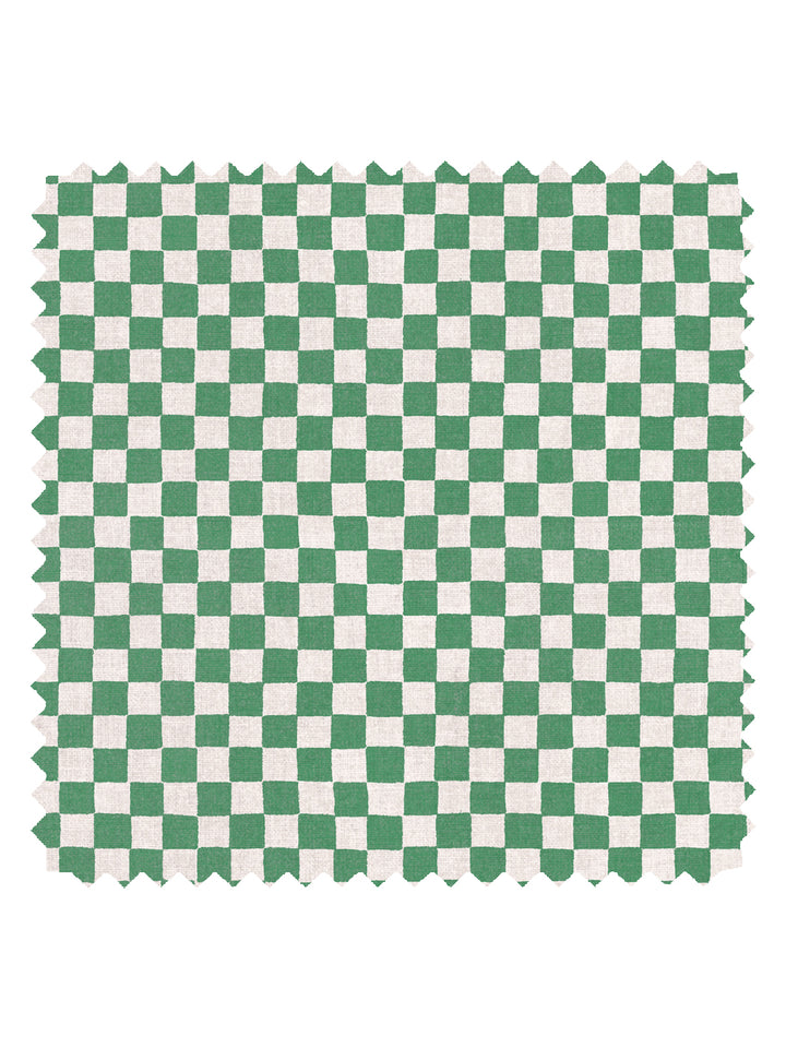 'Le Check' Linen Fabric by Clare V. - Evergreen Cream