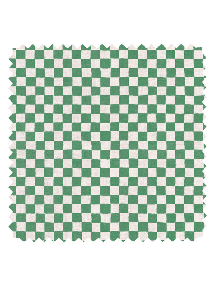 'Le Check' Linen Fabric by Clare V. - Evergreen Cream
