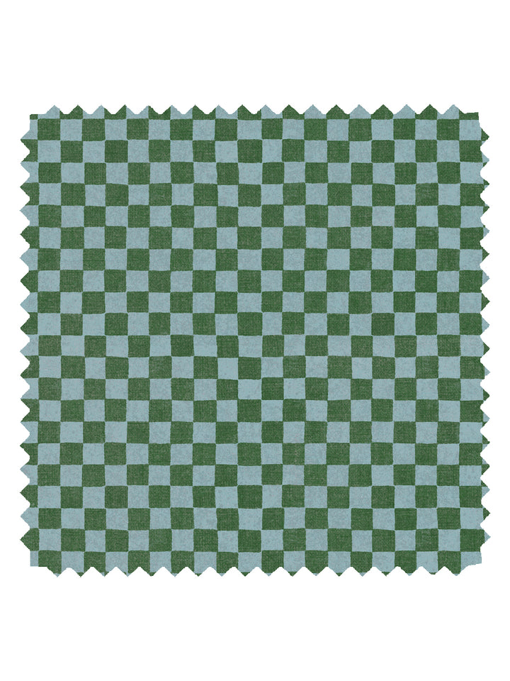 'Le Check' Linen Fabric by Clare V. - Green Sky