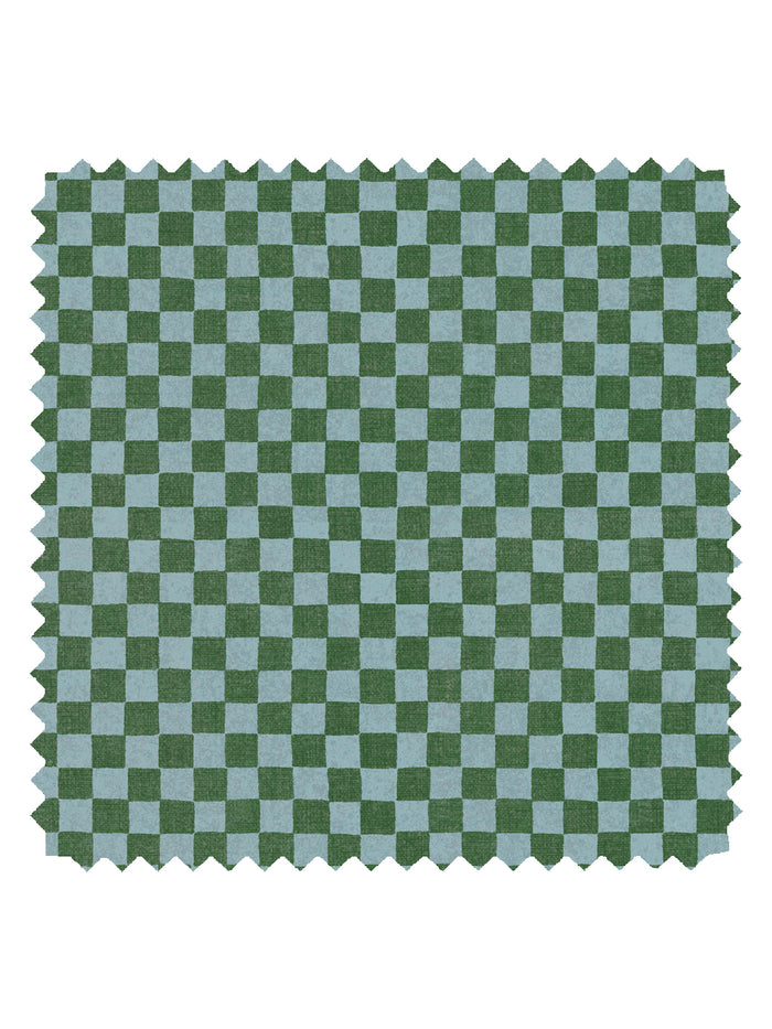 'Le Check' Linen Fabric by Clare V. - Green Sky