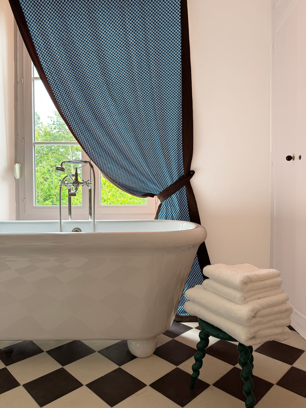 'Le Check' Linen Fabric by Clare V. - Indigo Powder