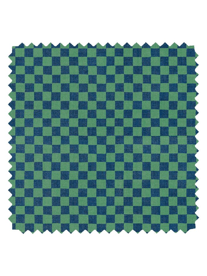 'Le Check' Linen Fabric by Clare V. - Navy Green