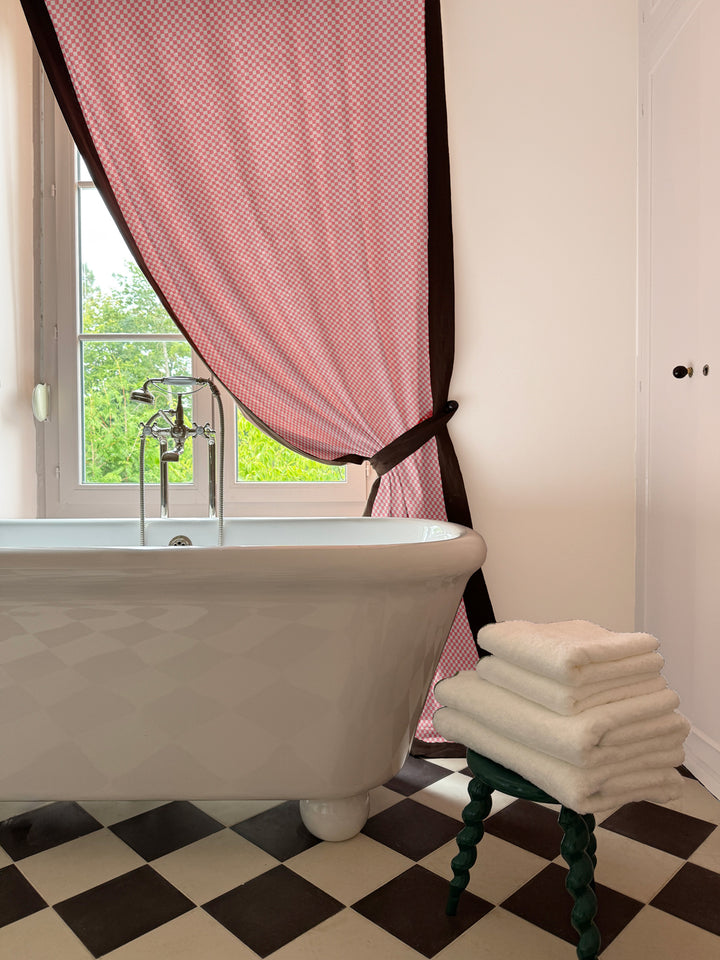 'Le Check' Linen Fabric by Clare V. - Pink Cream