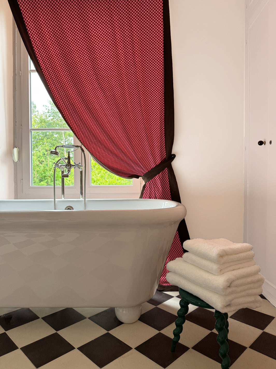 'Le Check' Linen Fabric by Clare V. - Red Rouge