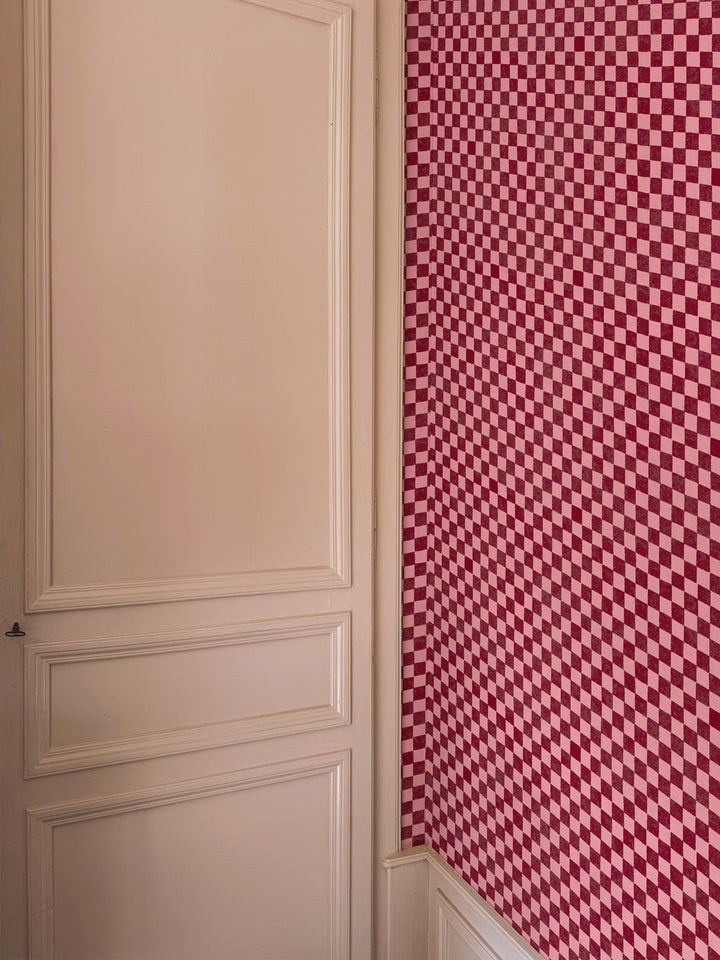 'Le Check' Wallpaper by Clare V. - Red Rouge