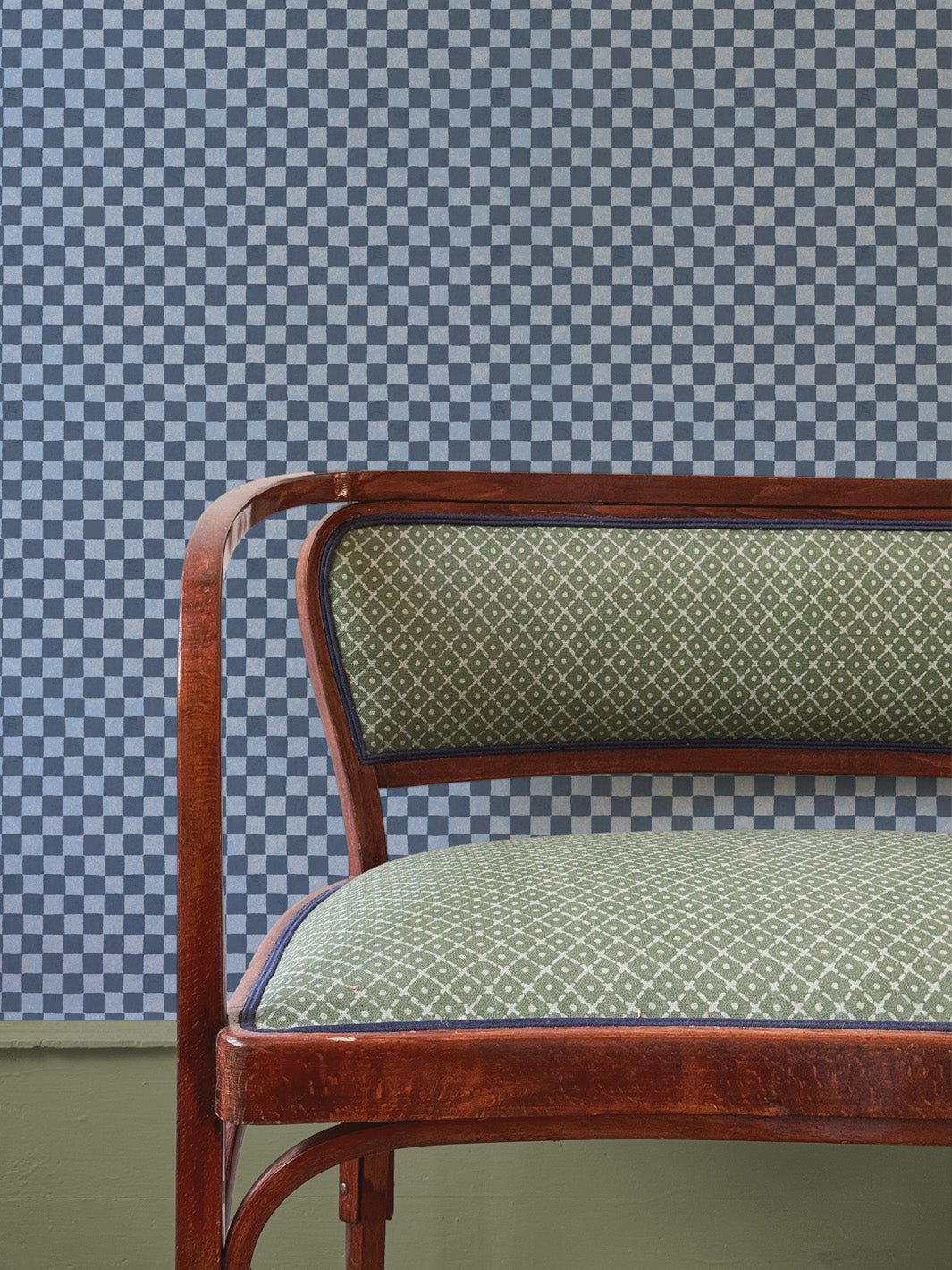 'Le Check' Wallpaper by Clare V. - Blue Silver