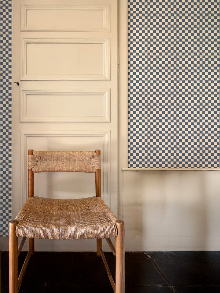 'Le Check' Wallpaper by Clare V. - Chambray Blue