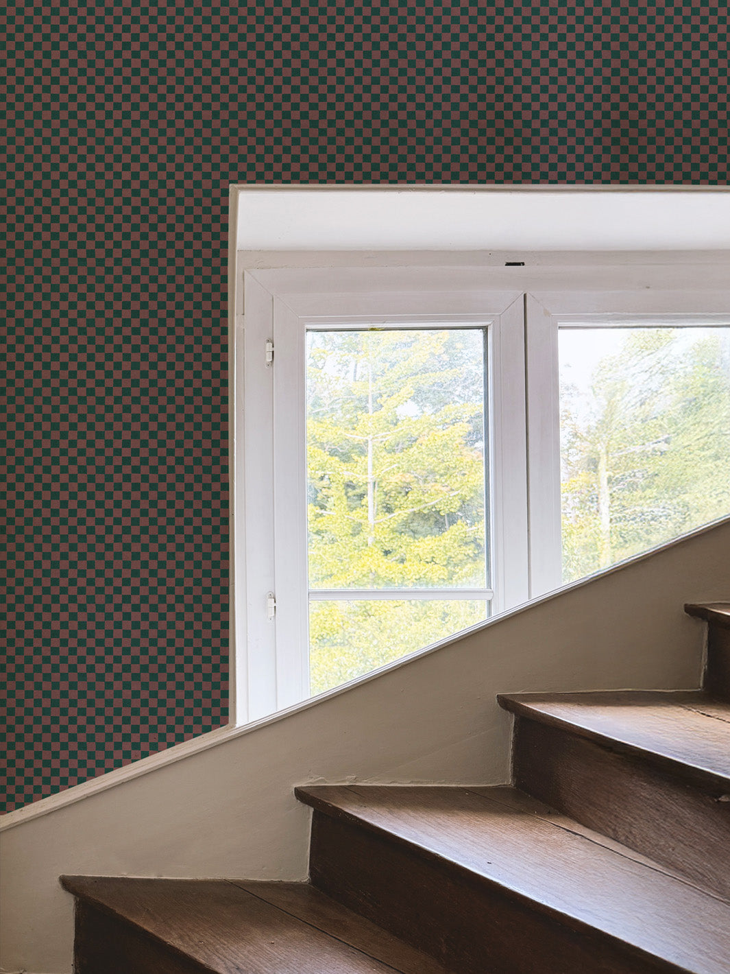 'Le Check' Wallpaper by Clare V. - Chestnut Pine