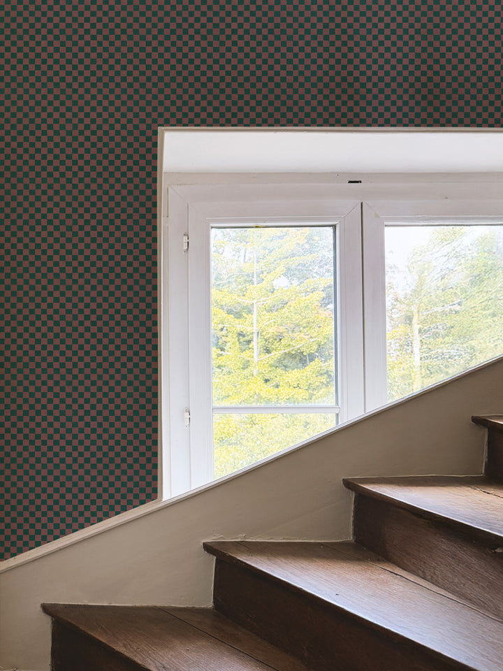 'Le Check' Wallpaper by Clare V. - Chestnut Pine