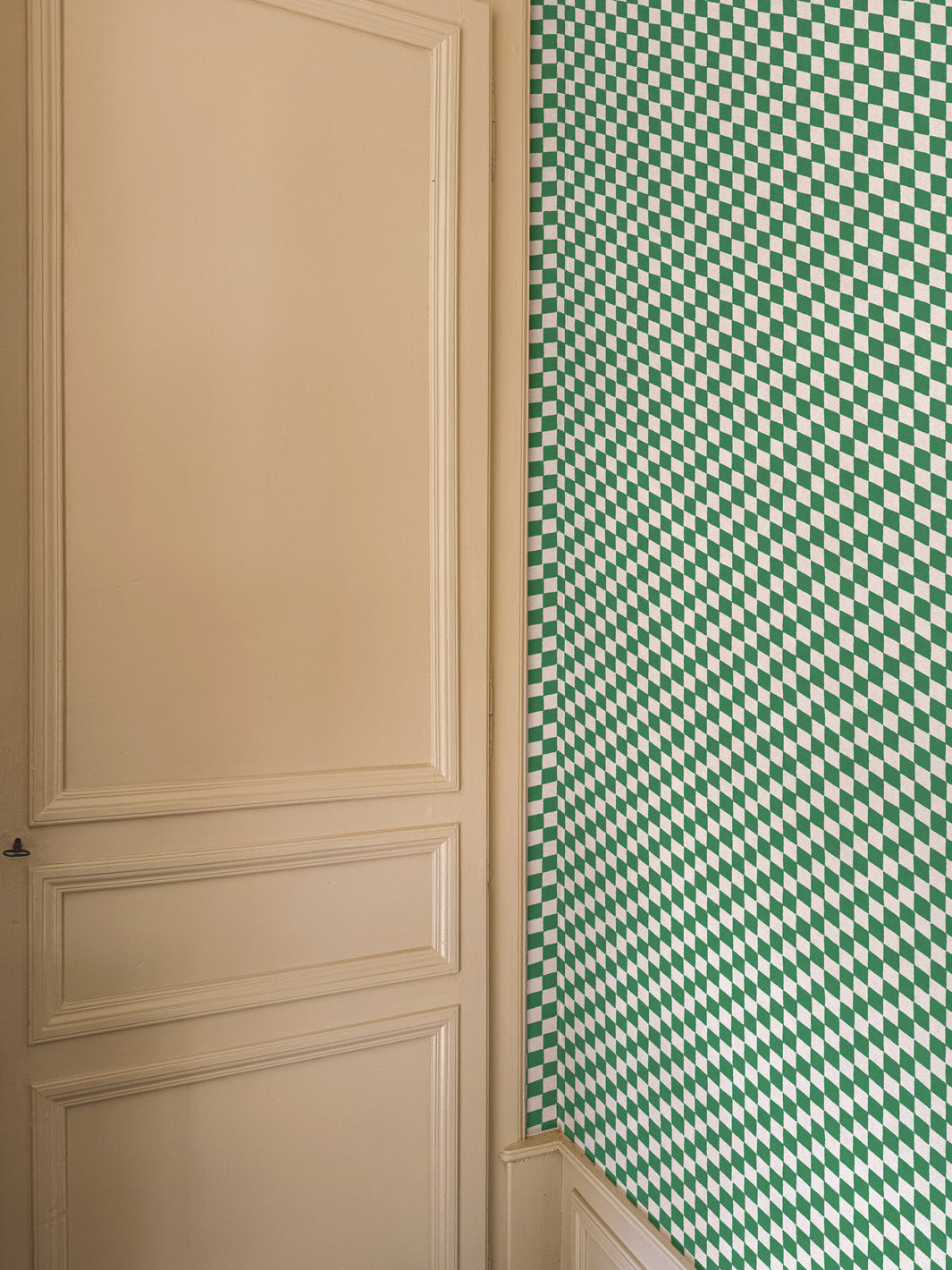 'Le Check' Wallpaper by Clare V. - Evergreen Cream