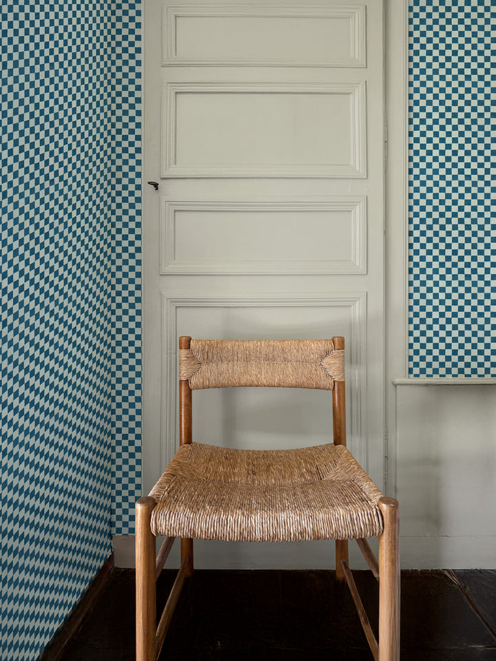 'Le Check' Wallpaper by Clare V. - Indigo Powder