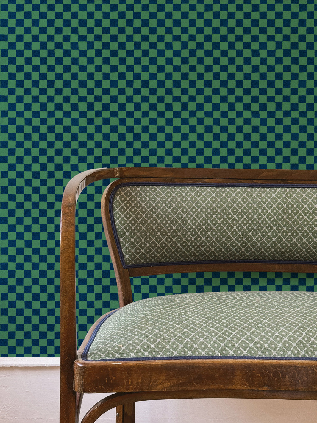 'Le Check' Wallpaper by Clare V. - Navy Green