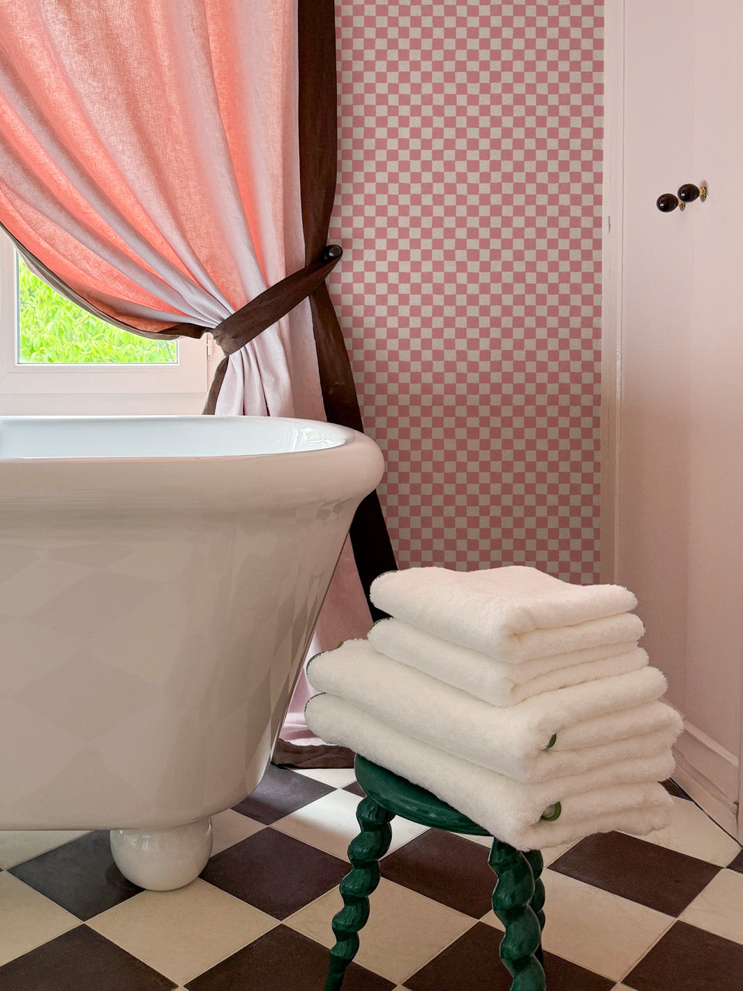 'Le Check' Wallpaper by Clare V. - Pink Cream