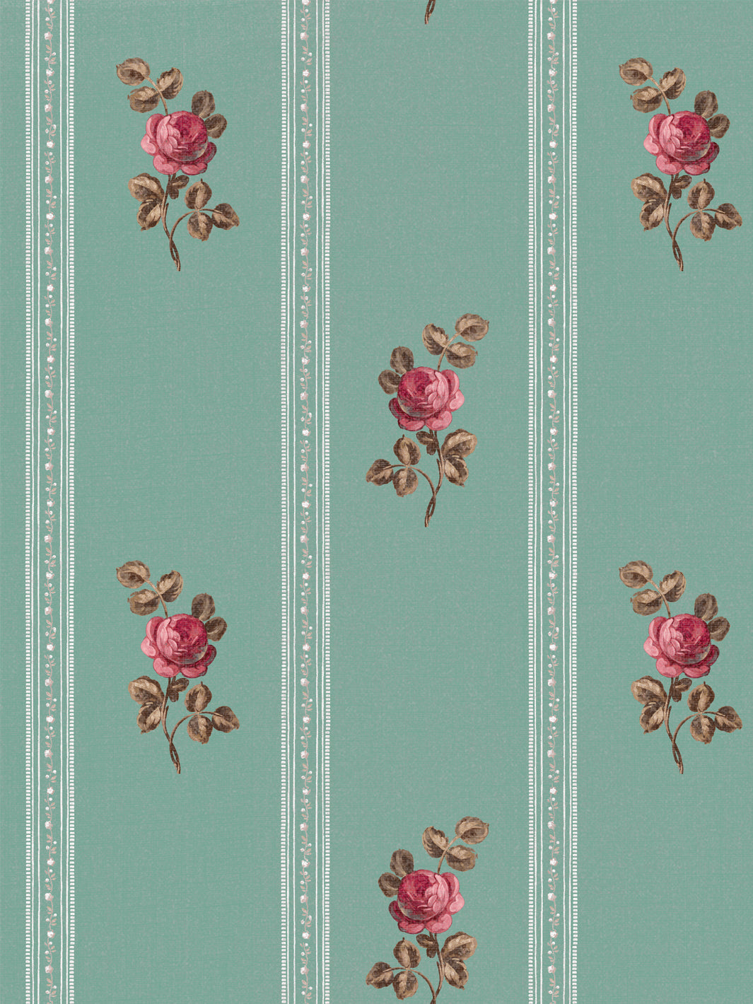 'Le Rosebud' Linen Fabric by Clare V. - Antique Green