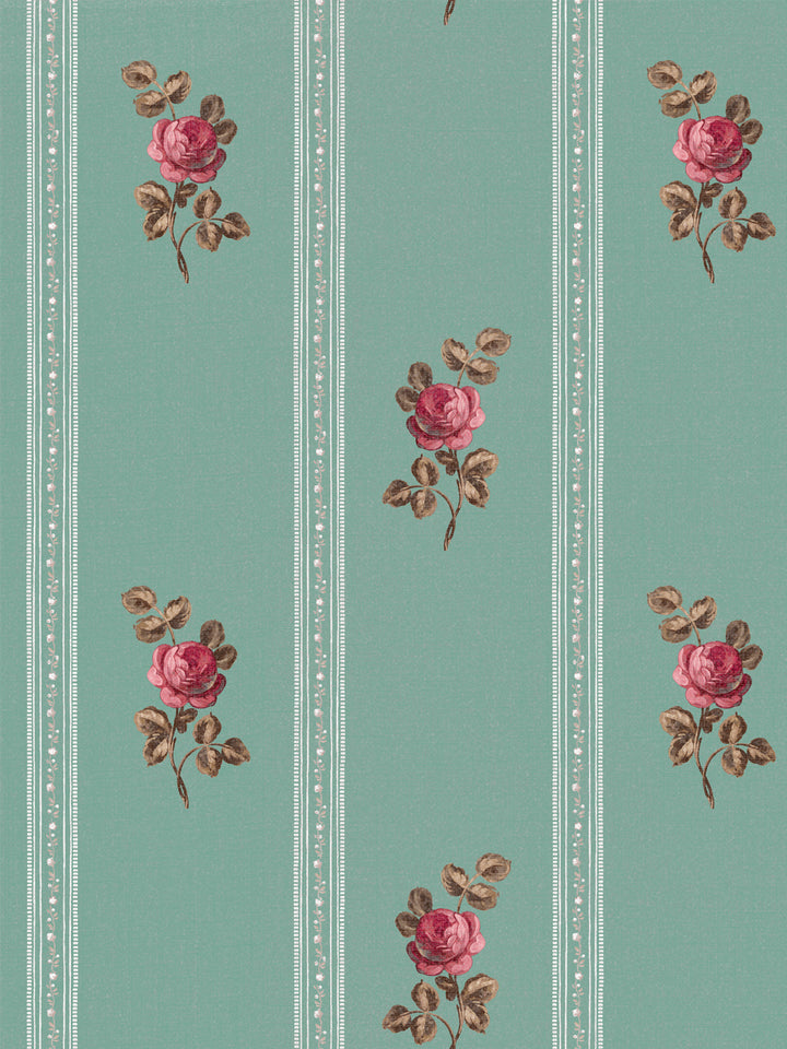 'Le Rosebud' Linen Fabric by Clare V. - Antique Green