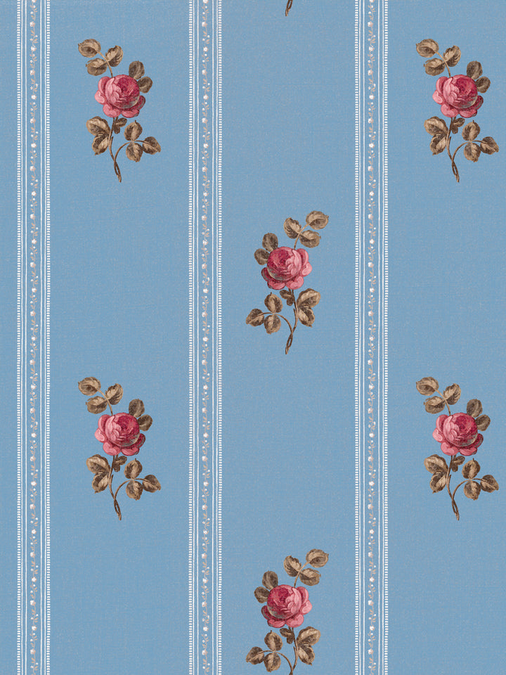 'Le Rosebud' Linen Fabric by Clare V. - Azure Rose