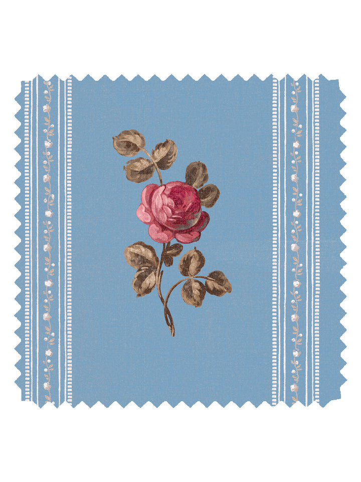 'Le Rosebud' Linen Fabric by Clare V. - Azure Rose