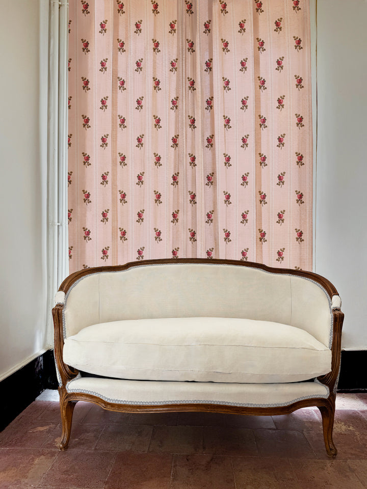 'Le Rosebud' Linen Fabric by Clare V. - Blush Rose