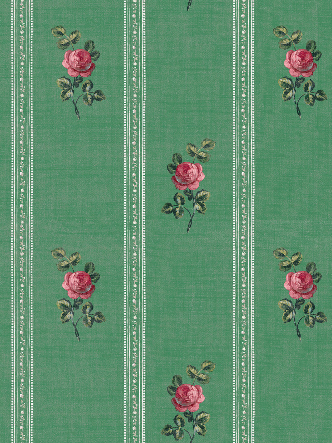 'Le Rosebud' Linen Fabric by Clare V. - Fern Rose