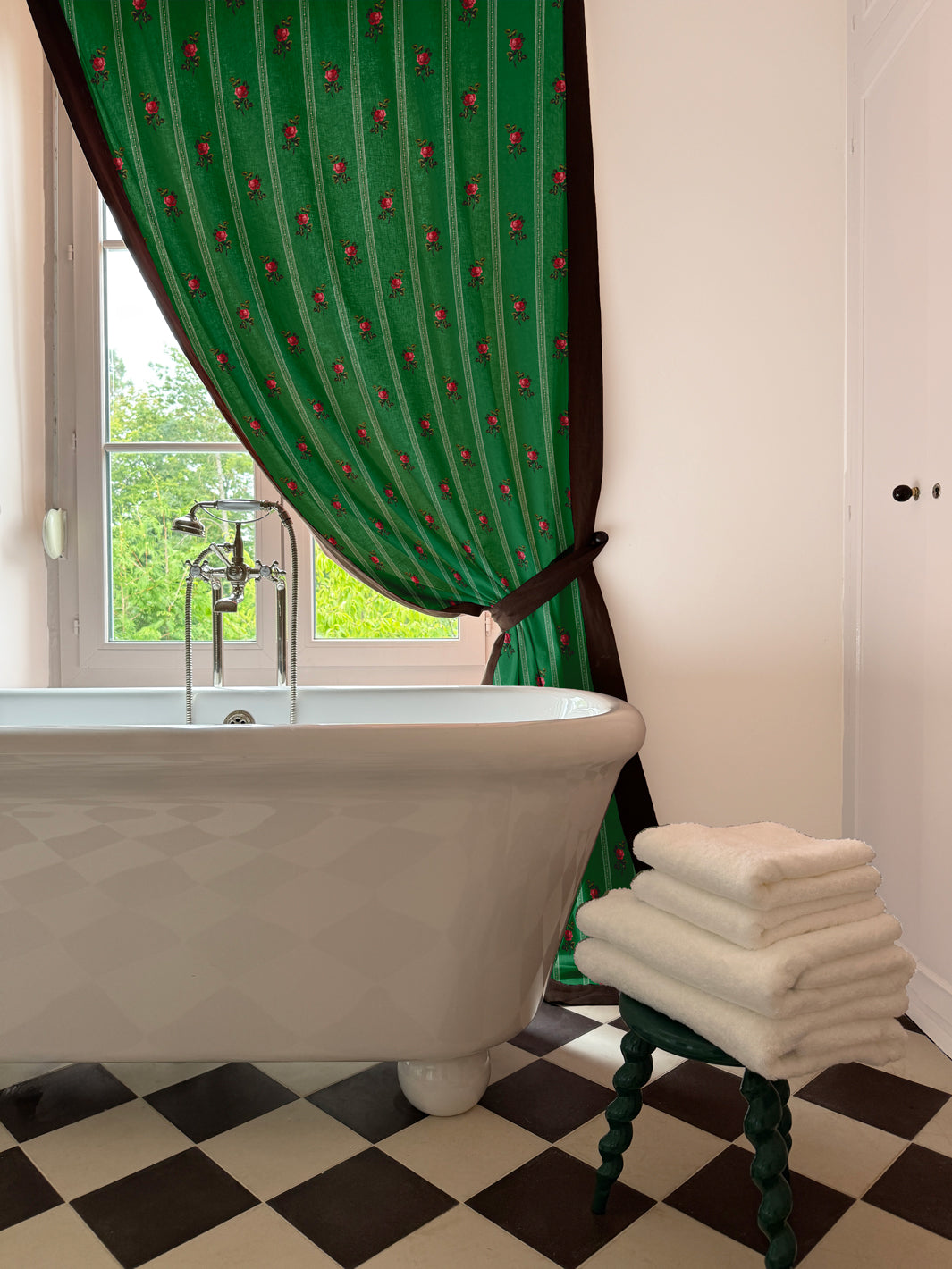 'Le Rosebud' Linen Fabric by Clare V. - Fern Rose