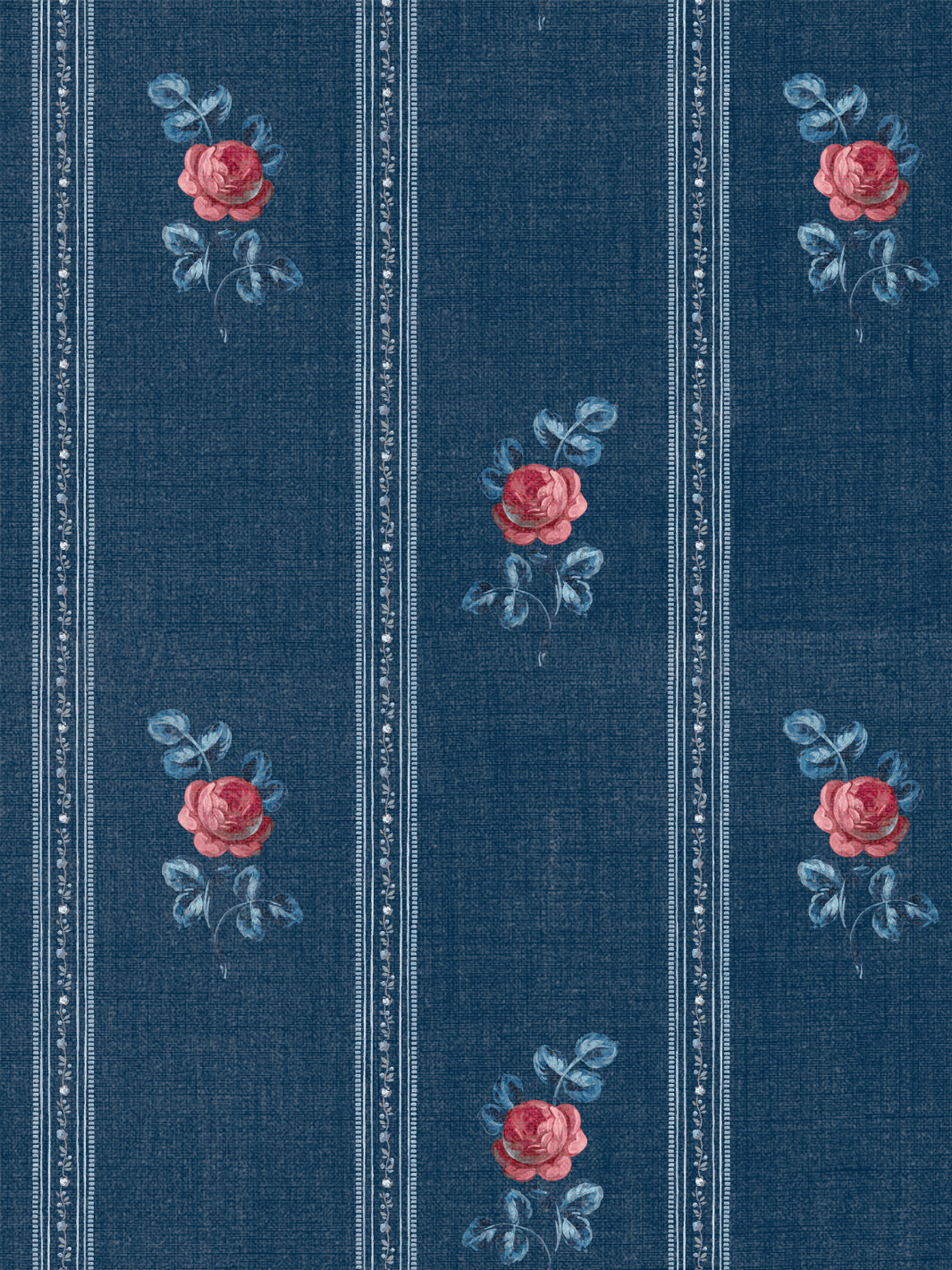 'Le Rosebud' Linen Fabric by Clare V. - Navy Rose