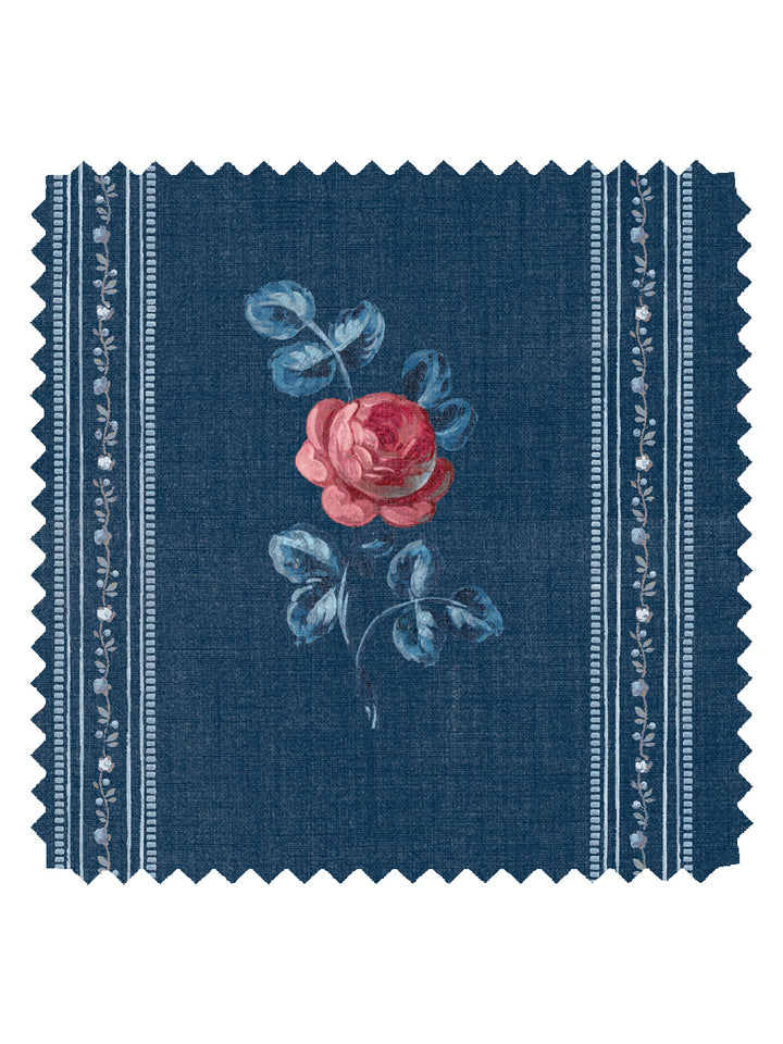 'Le Rosebud' Linen Fabric by Clare V. - Navy Rose