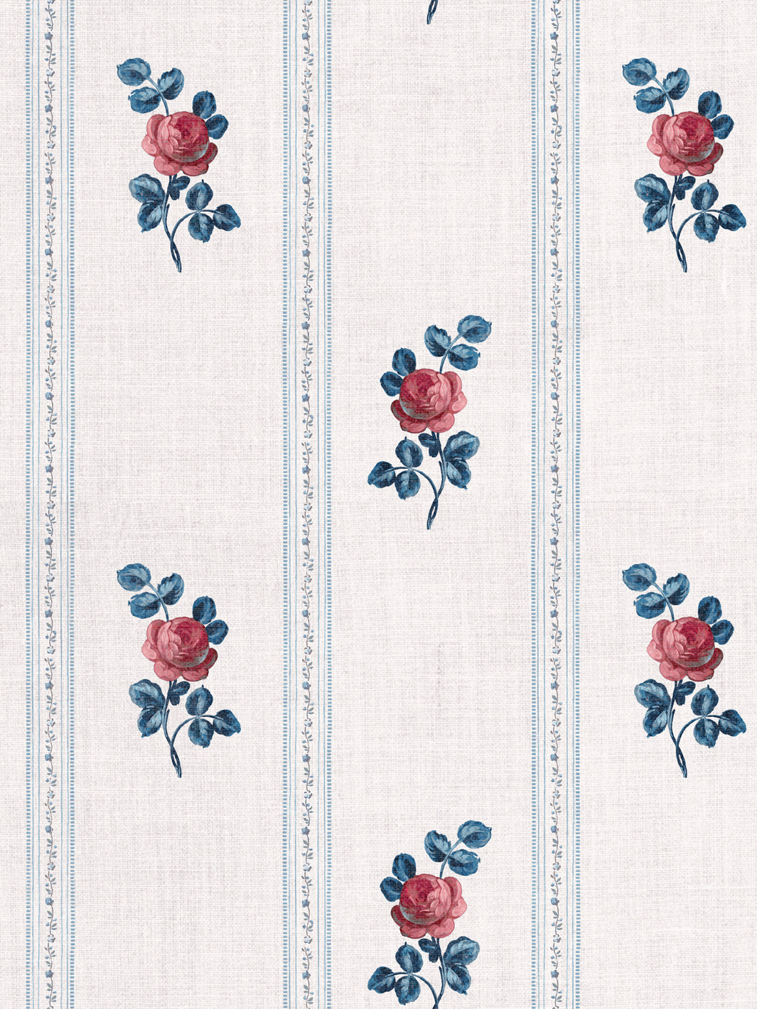 'Le Rosebud' Linen Fabric by Clare V. - Rouge Blue