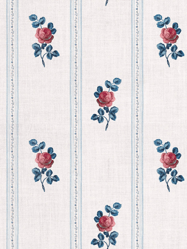 'Le Rosebud' Linen Fabric by Clare V. - Rouge Blue