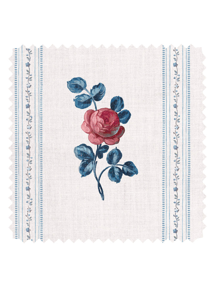 'Le Rosebud' Linen Fabric by Clare V. - Rouge Blue