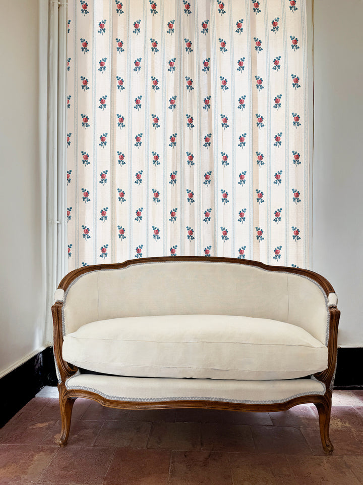 'Le Rosebud' Linen Fabric by Clare V. - Rouge Blue