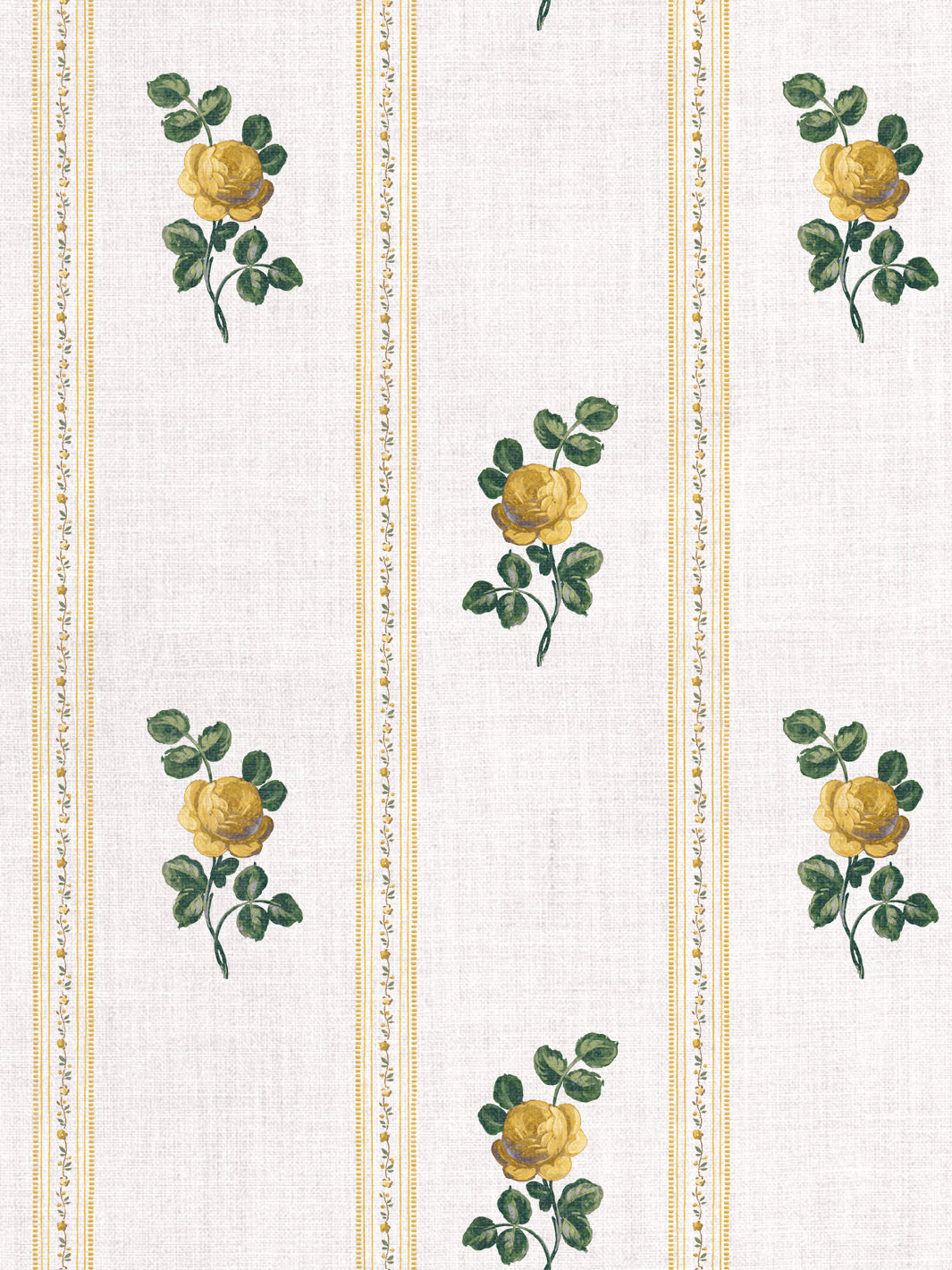 'Le Rosebud' Linen Fabric by Clare V. - Yellow Green