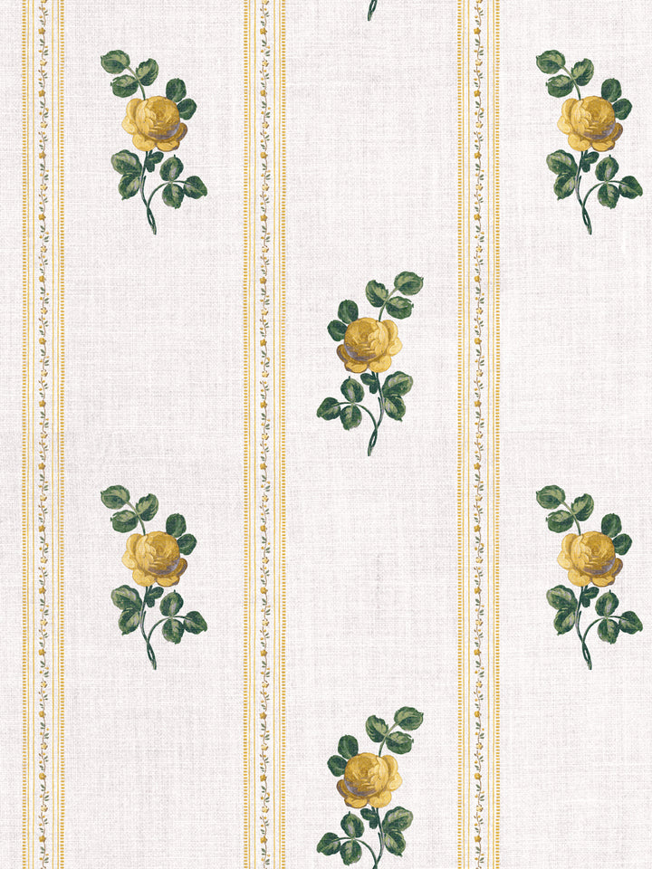 'Le Rosebud' Linen Fabric by Clare V. - Yellow Green