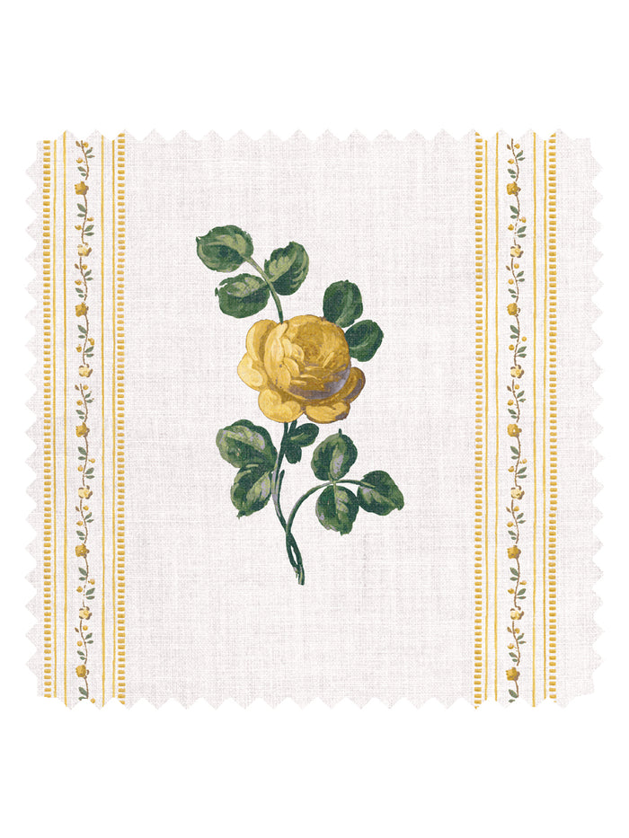 'Le Rosebud' Linen Fabric by Clare V. - Yellow Green