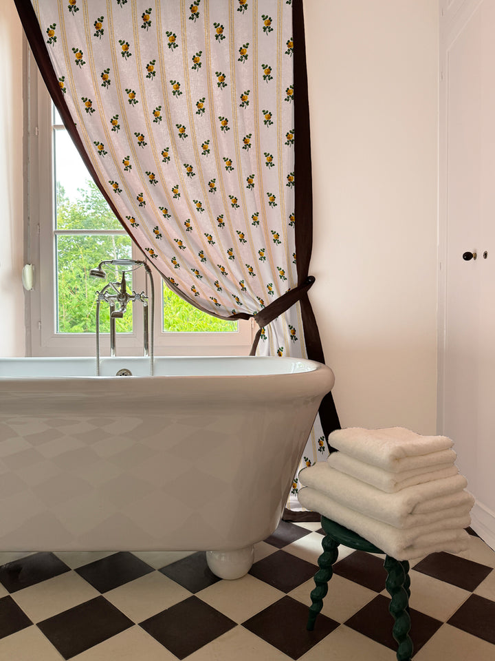 'Le Rosebud' Linen Fabric by Clare V. - Yellow Green