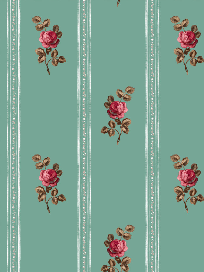 'Le Rosebud' Wallpaper by Clare V. - Antique Green