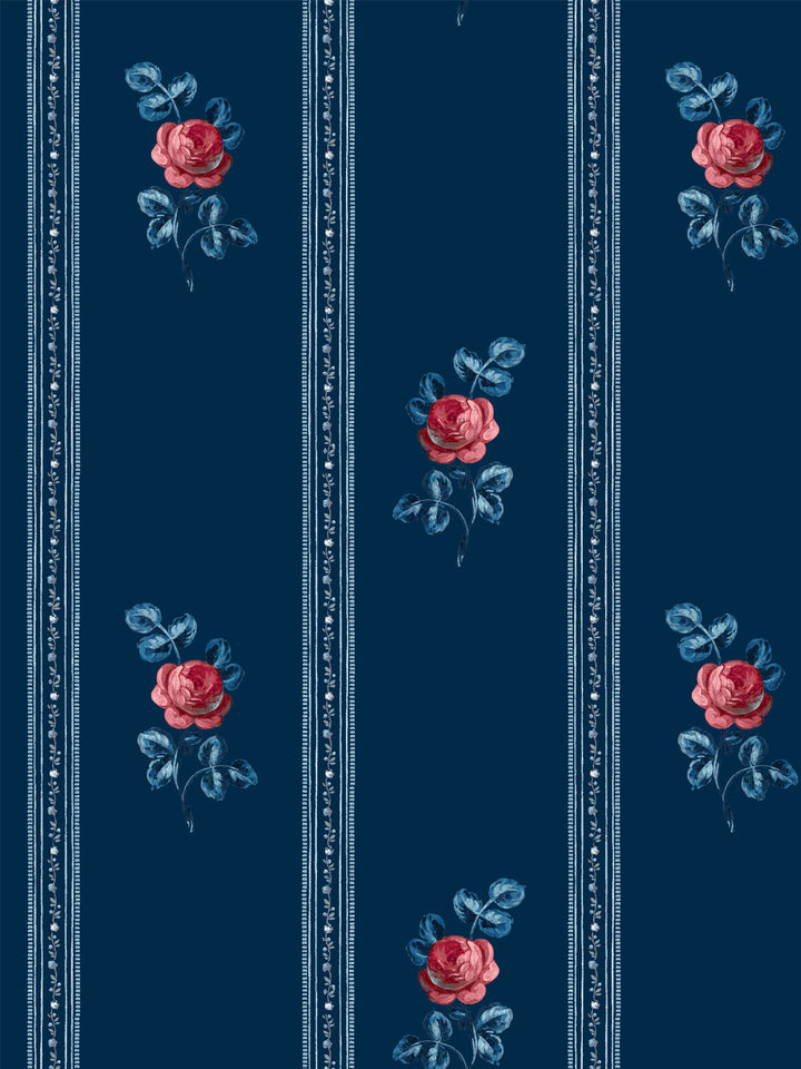 'Le Rosebud' Wallpaper by Clare V. - Navy Rose