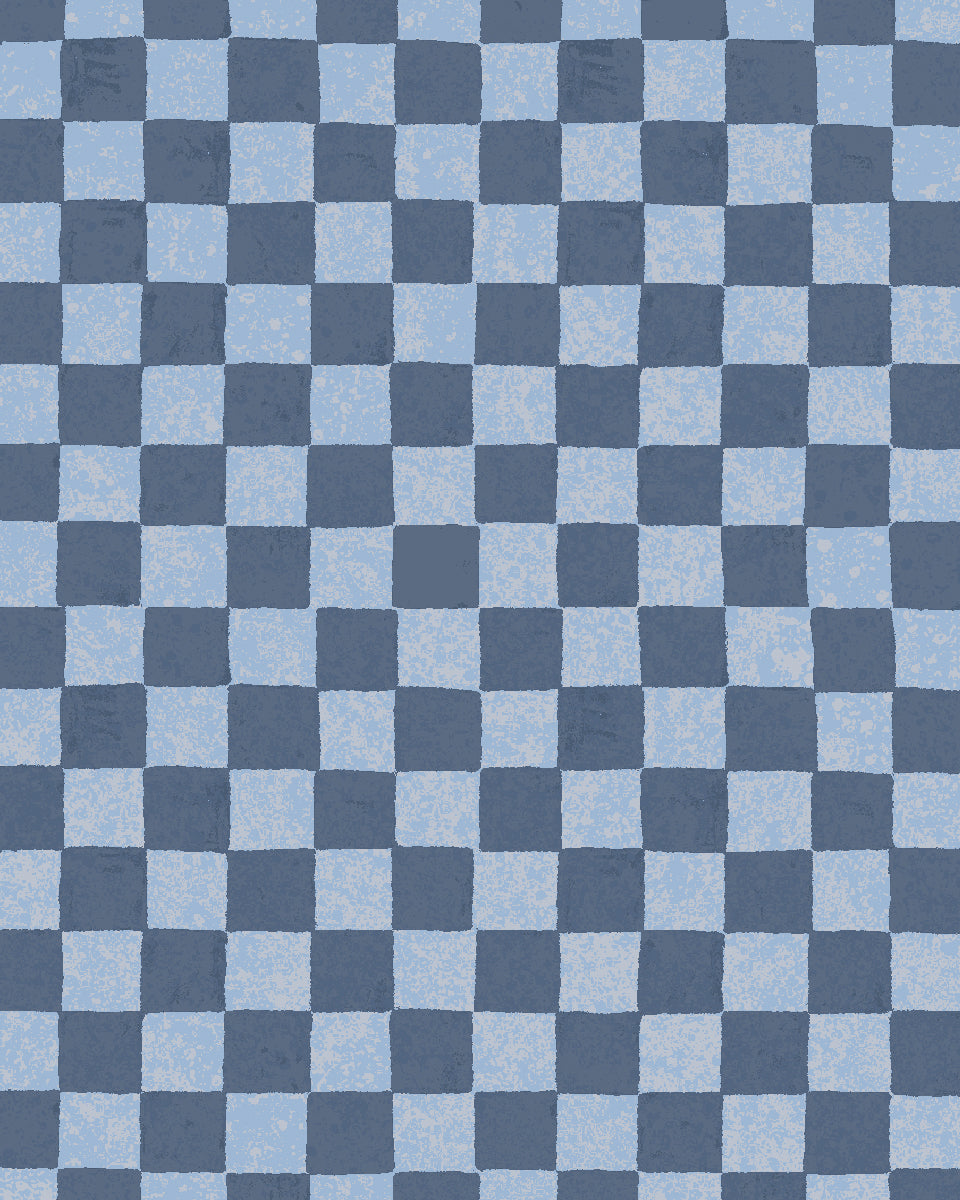 'Le Check' Wallpaper by Clare V. - Blue Silver