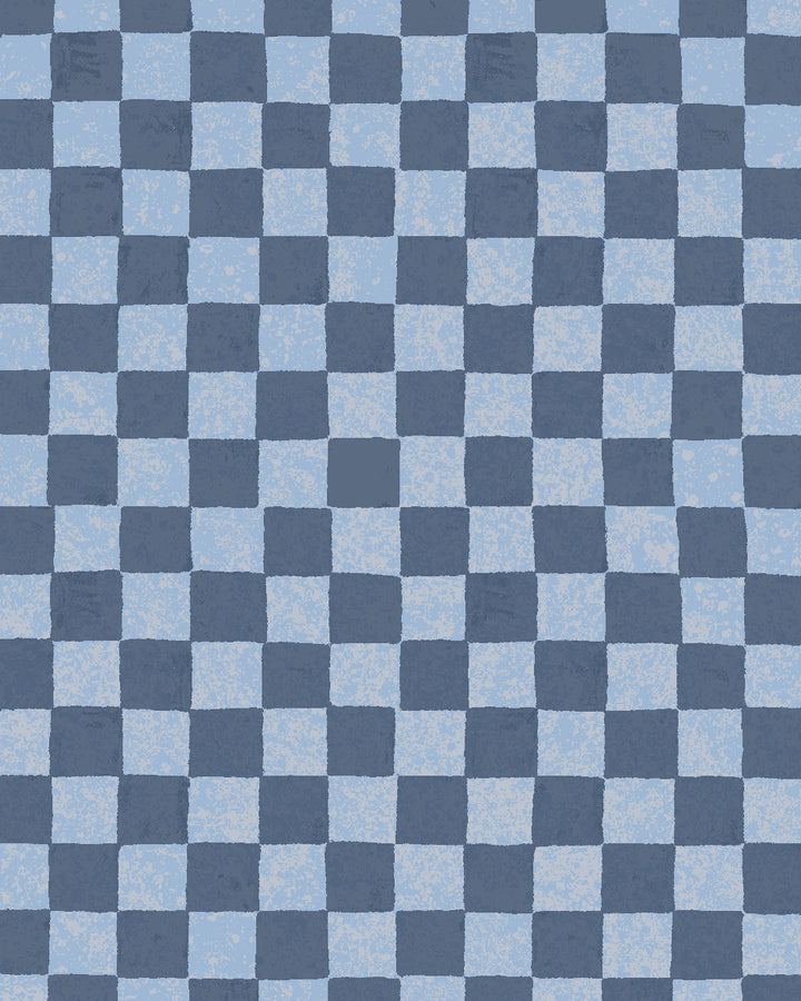 'Le Check' Wallpaper by Clare V. - Blue Silver