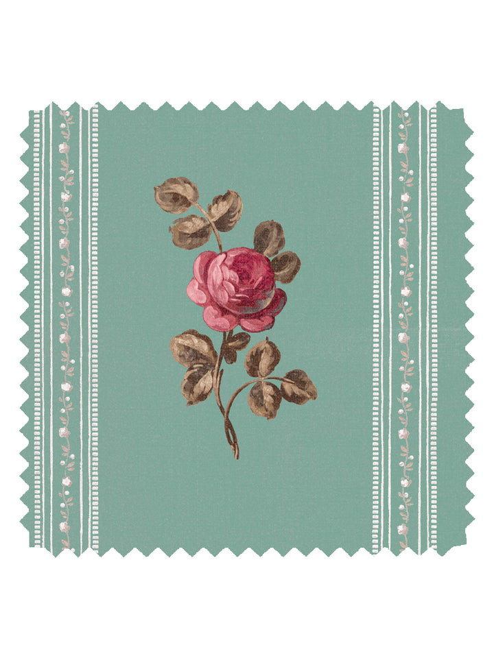 'Le Rosebud' Linen Fabric by Clare V. - Antique Green