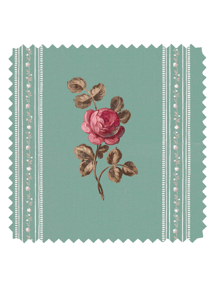 'Le Rosebud' Linen Fabric by Clare V. - Antique Green