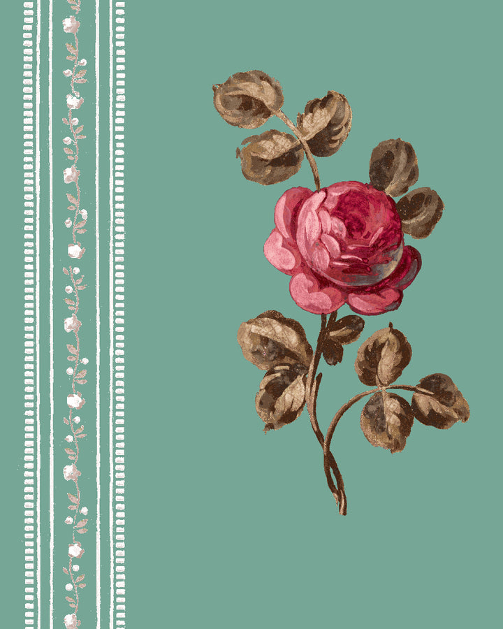 'Le Rosebud' Wallpaper by Clare V. - Antique Green