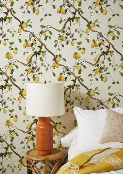 lemon birds grasscloth wallpaper by nathan turner neutral