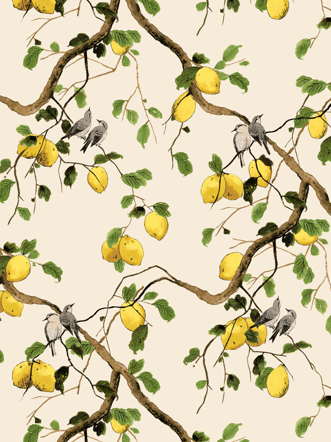 'Lemon Birds' Wallpaper by Nathan Turner - Beige