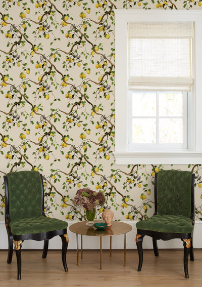 'Lemon Birds' Wallpaper by Nathan Turner - Beige